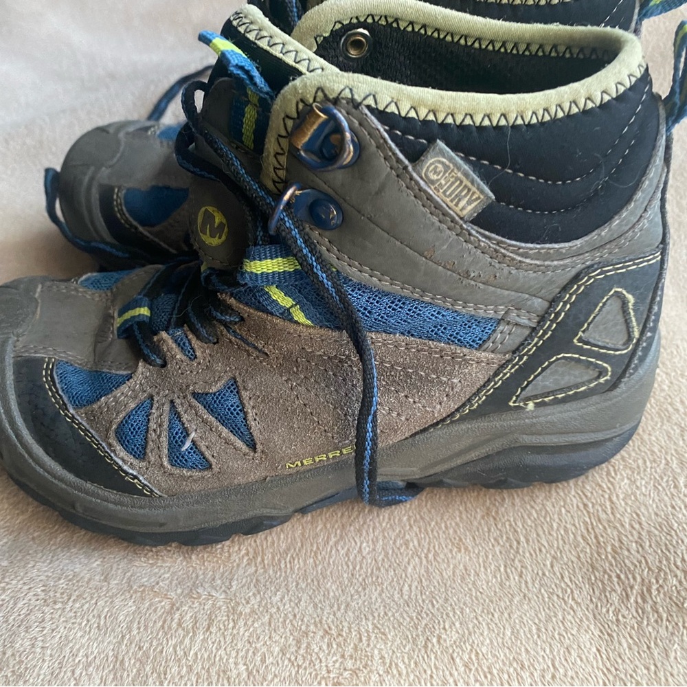Merrell Hiking Boots Boys 12.5 M  Capra Mid WTPF Waterproof Gray Blue Lace Up